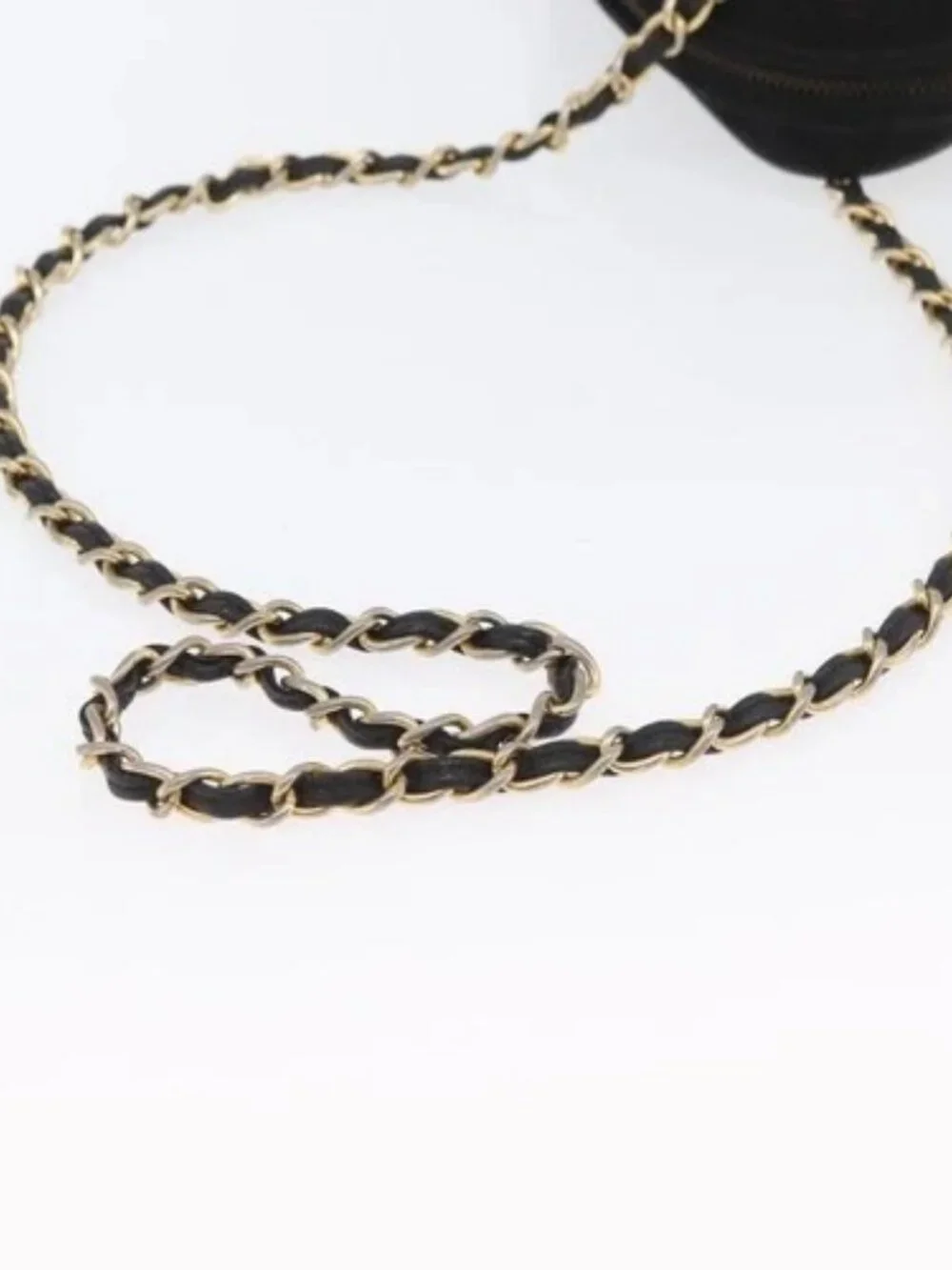 CHANEL Chain Choco Bar Shoulder Bag Suede Black Gold CC Auth LNZ606A